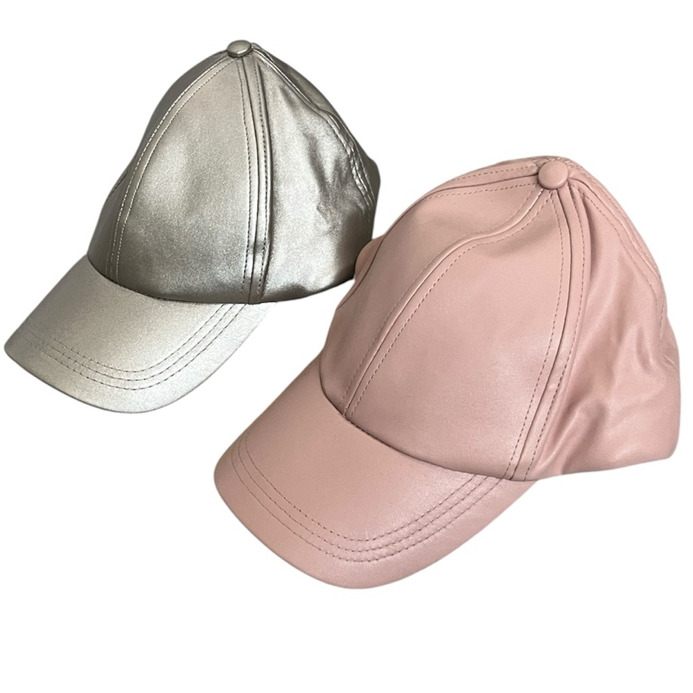 Free People Gramercy Vegan Leather Baseball Hat Cap Adjustable Strap Bundle of 2